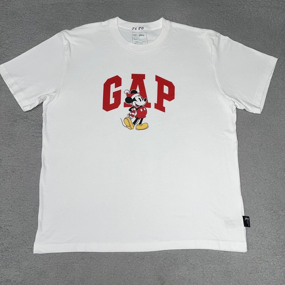 Gap x Disney Mickey Mouse T Shirt Men's Sz L White Relaxed Holiday Christmas Tee
